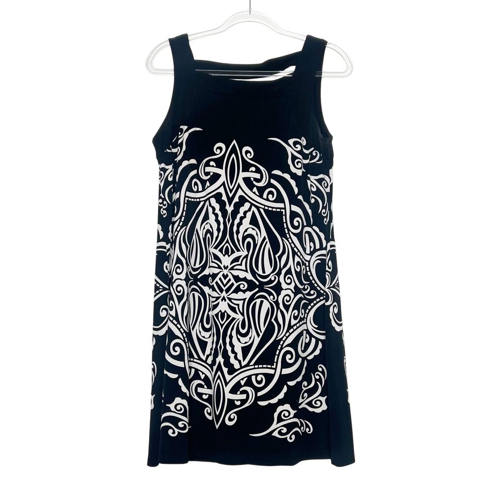 STYLE & CO Midi Tank Dress Stretchy Shift Cutout Geometric Black White Womens M